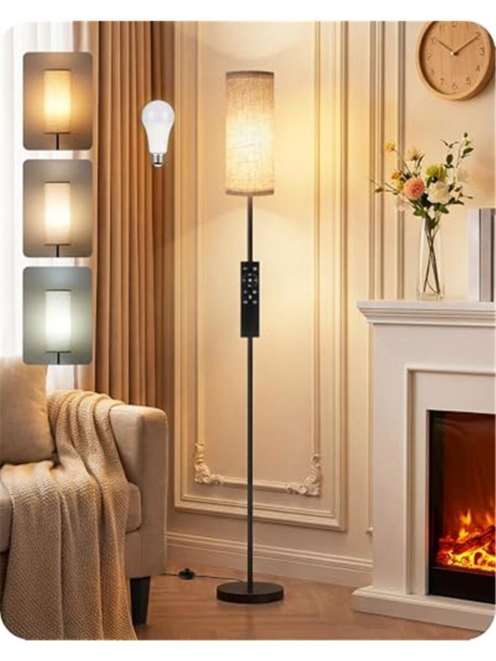Tall Slim Floor Lamp Dimmable LED Remote Control Standing Lamp Bedroom Nursery